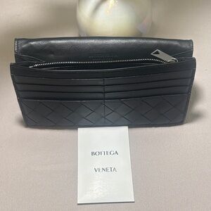 Bottega Veneta Black Woven Leather Card Wallet with Zip